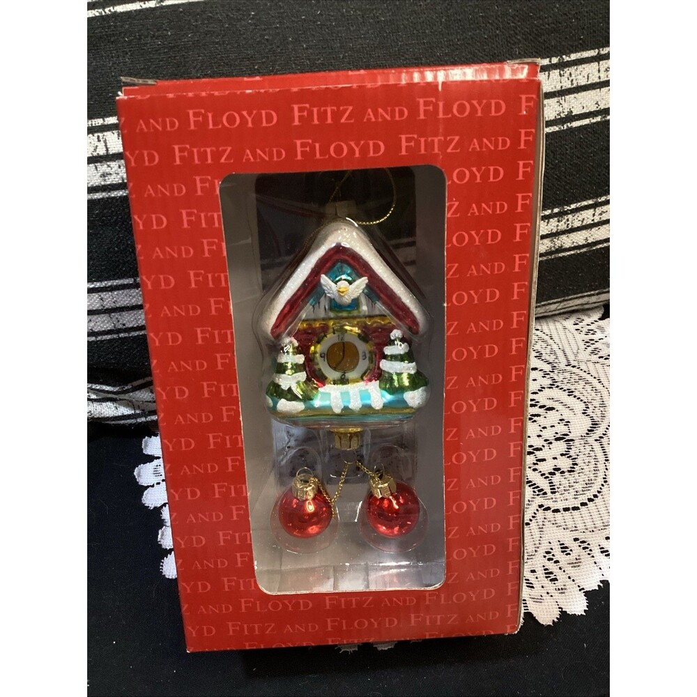 Blown Glass Christmas Ornament Fitz And Floyd Coo Coo Clock New In The Box